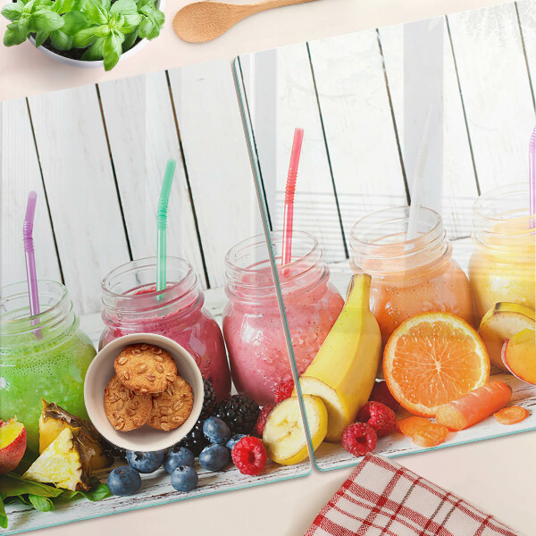 Tagliere in vetro temperato con decoro a cocktail di frutta e guarnizioni