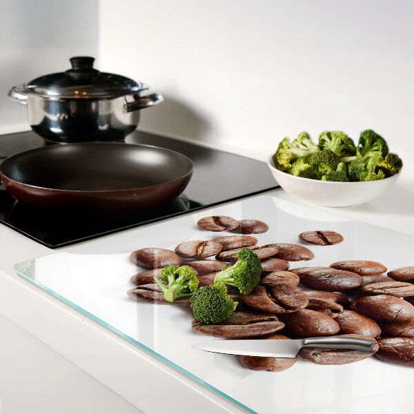 Tagliere in vetro con motivo di chicchi di caffè