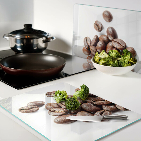 Tagliere in vetro con motivo di chicchi di caffè