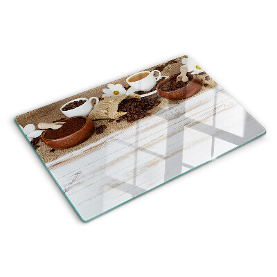 Tagliere in vetro temperato con decorazione a tema caffè con chicchi