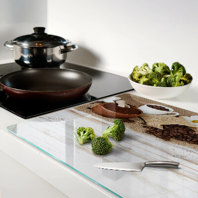 Tagliere in vetro temperato con decorazione a tema caffè con chicchi