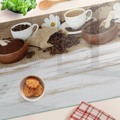 Tagliere in vetro temperato con decorazione a tema caffè con chicchi