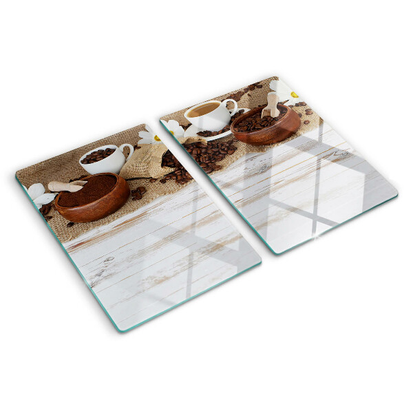 Tagliere in vetro temperato con decorazione a tema caffè con chicchi