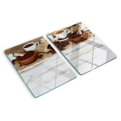 Tagliere in vetro temperato con decorazione a tema caffè con chicchi