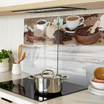 Tagliere in vetro temperato con decorazione a tema caffè con chicchi