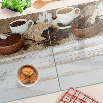 Tagliere in vetro temperato con decorazione a tema caffè con chicchi