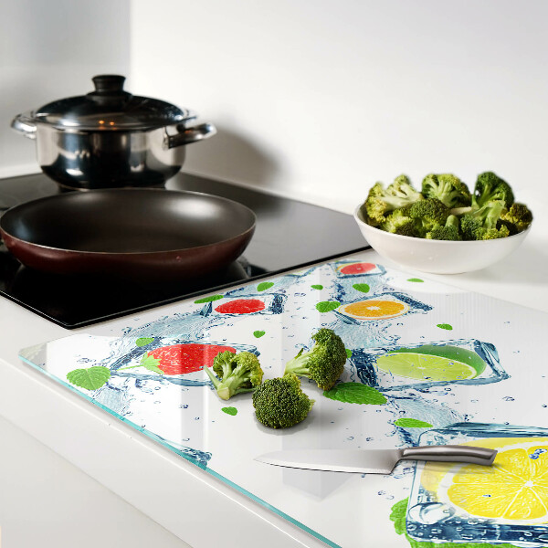 Tagliere in vetro temperato con motivo fruttato e fette colorate