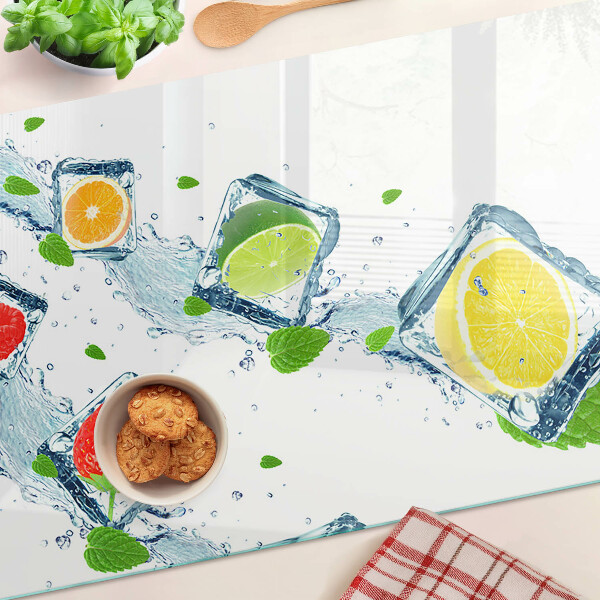 Tagliere in vetro temperato con motivo fruttato e fette colorate