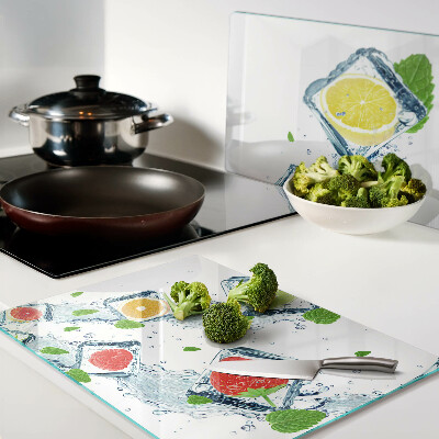 Tagliere in vetro temperato con motivo fruttato e fette colorate