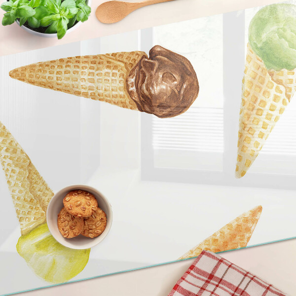 Tagliere in vetro temperato con stampa a motivo gelato in cono