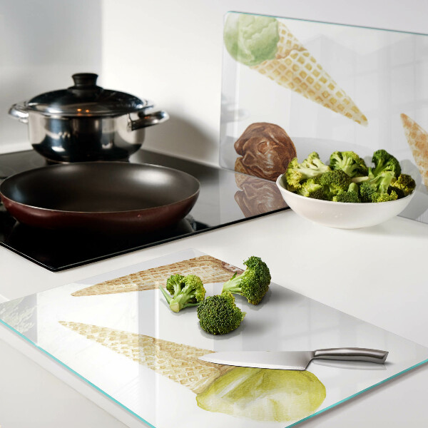 Tagliere in vetro temperato con stampa a motivo gelato in cono