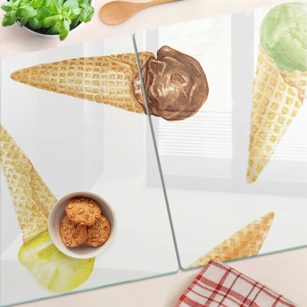 Tagliere in vetro temperato con stampa a motivo gelato in cono