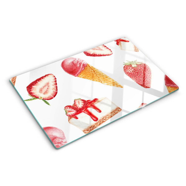 Tagliere in vetro con decorazione a gelato e fragole