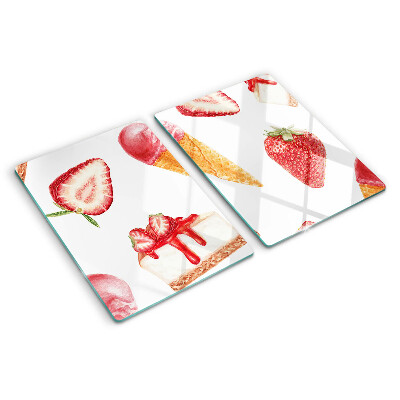 Tagliere in vetro con decorazione a gelato e fragole