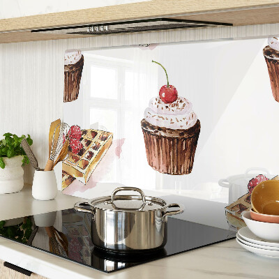 Tagliere in vetro temperato con decorazione a waffle e cupcake con ciliegia
