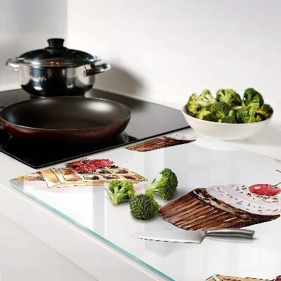 Tagliere in vetro temperato con decorazione a waffle e cupcake con ciliegia