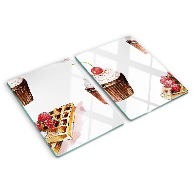 Tagliere in vetro temperato con decorazione a waffle e cupcake con ciliegia