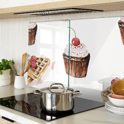 Tagliere in vetro temperato con decorazione a waffle e cupcake con ciliegia