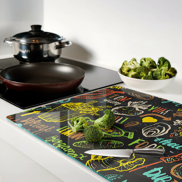 Tagliere in vetro con motivo culinario con raffigurazione di cibo