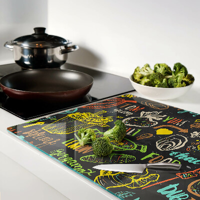 Tagliere in vetro con motivo culinario con raffigurazione di cibo