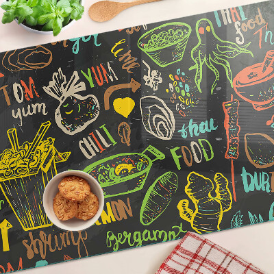 Tagliere in vetro con motivo culinario con raffigurazione di cibo