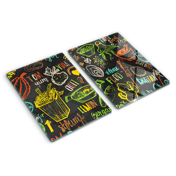 Tagliere in vetro con motivo culinario con raffigurazione di cibo