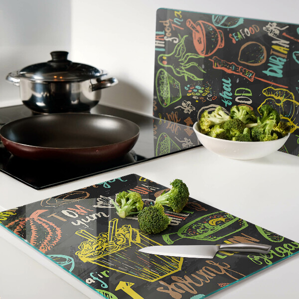 Tagliere in vetro con motivo culinario con raffigurazione di cibo