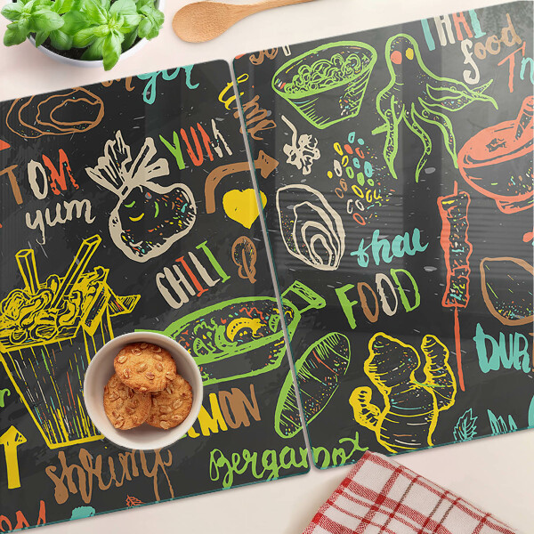 Tagliere in vetro con motivo culinario con raffigurazione di cibo