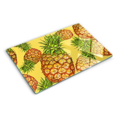 Tagliere in vetro temperato con motivo ananas su sfondo giallo