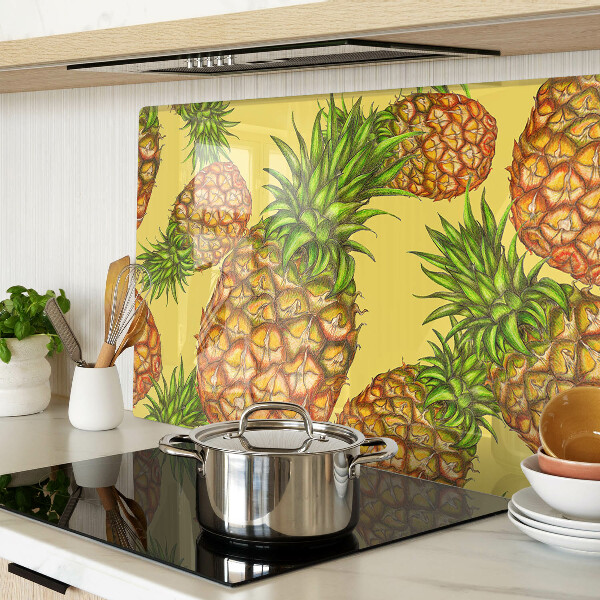 Tagliere in vetro temperato Ananas su sfondo giallo