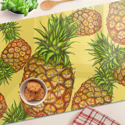 Tagliere in vetro temperato con motivo ananas su sfondo giallo
