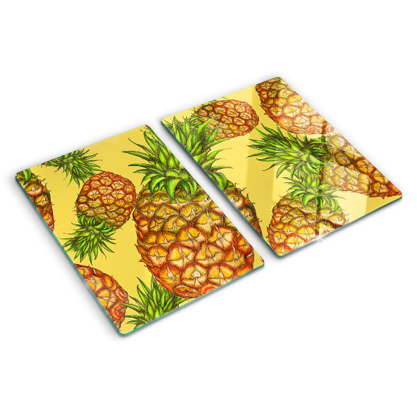 Tagliere in vetro temperato con motivo ananas su sfondo giallo