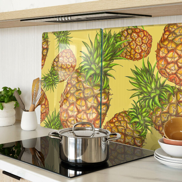 Tagliere in vetro temperato con motivo ananas su sfondo giallo