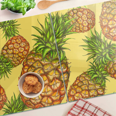 Tagliere in vetro temperato con motivo ananas su sfondo giallo