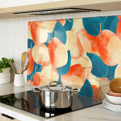 Tagliere in vetro temperato con decoro di pesche su sfondo di foglie