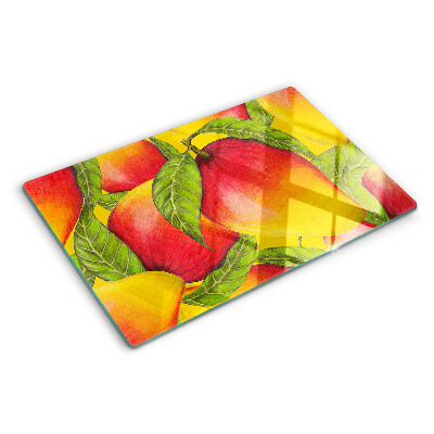 Tagliere in vetro temperato con motivo di peperoni su sfondo di foglie verdi