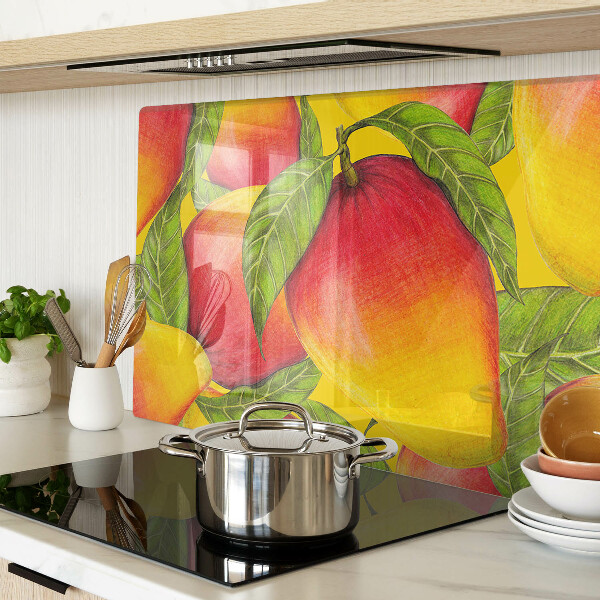 Tagliere in vetro temperato con motivo di peperoni su sfondo di foglie verdi