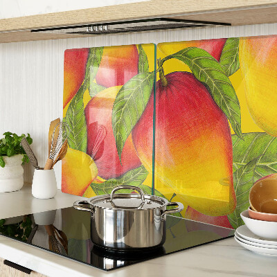 Tagliere in vetro temperato con motivo di peperoni su sfondo di foglie verdi