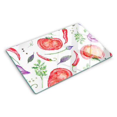 Tagliere in vetro con decoro ad acquerello a tema verdure