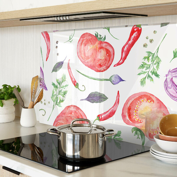 Tagliere in vetro con decoro ad acquerello a tema verdure