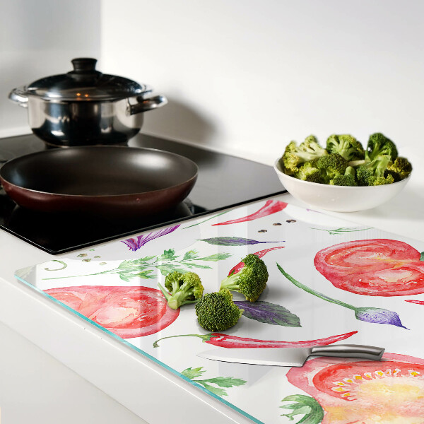 Tagliere in vetro con decoro ad acquerello a tema verdure