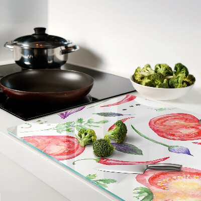 Tagliere in vetro con decoro ad acquerello a tema verdure