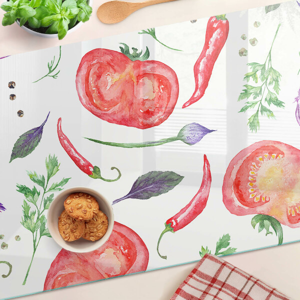 Tagliere in vetro con decoro ad acquerello a tema verdure