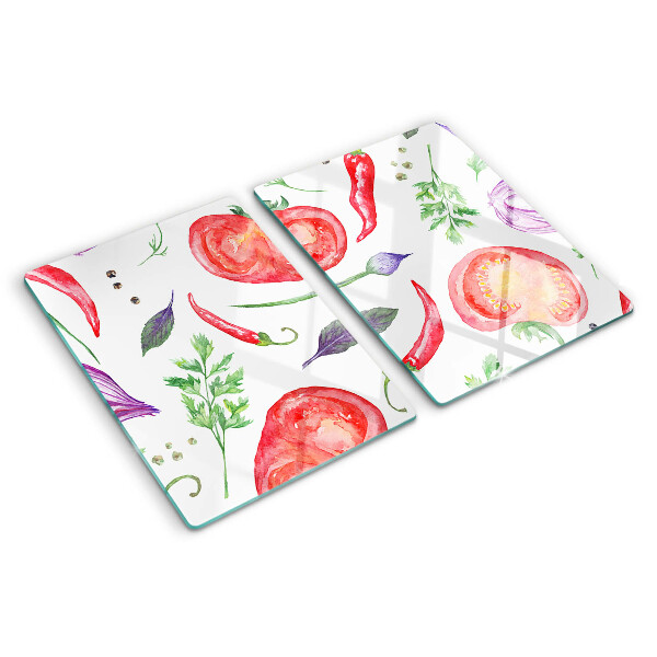 Tagliere in vetro con decoro ad acquerello a tema verdure