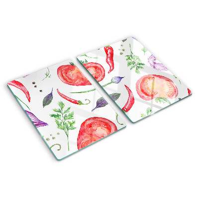 Tagliere in vetro con decoro ad acquerello a tema verdure