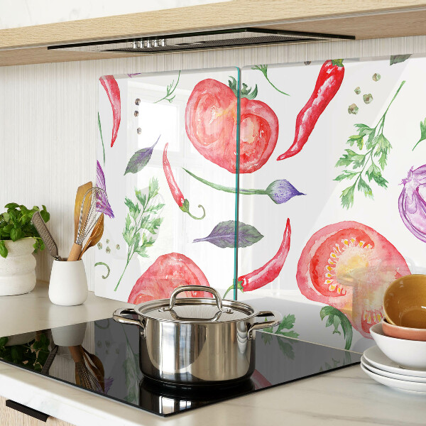 Tagliere in vetro con decoro ad acquerello a tema verdure