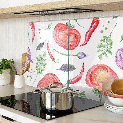 Tagliere in vetro con decoro ad acquerello a tema verdure