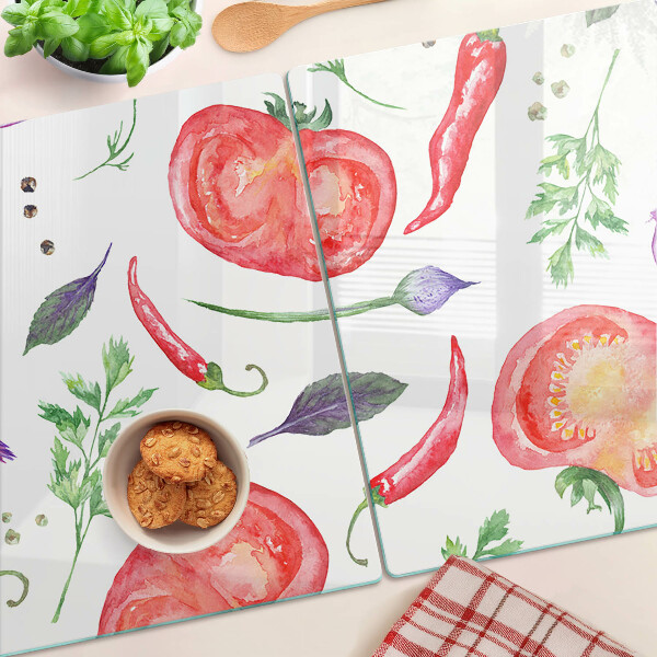 Tagliere in vetro con decoro ad acquerello a tema verdure