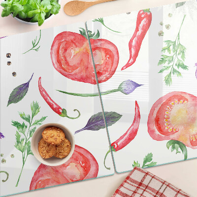 Tagliere in vetro con decoro ad acquerello a tema verdure