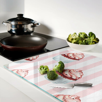 Tagliere in vetro temperato con motivo di cupcake su sfondo a strisce rosa